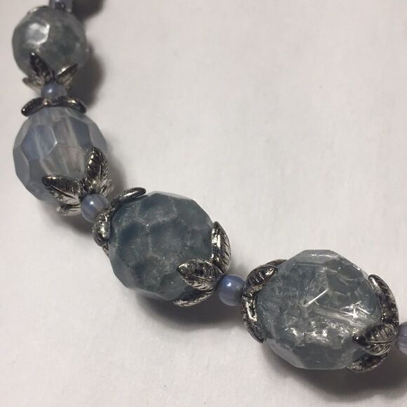 BLUE necklace 18 1/2", MUTED SILVERY ACCENTS Pre Worn ice blue from Macys - Picture 2 of 3